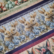 Tecido Tricoline Digital Barrado Coelhos e Flores