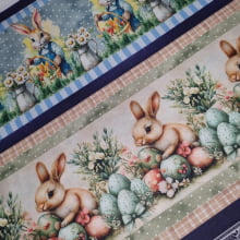 Tecido Tricoline Digital Barrado Coelhos e Flores