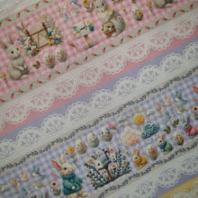 Tecido Tricoline Digital Barrado Páscoa Coelhinhos Bordados