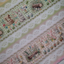 Tecido Tricoline Digital Barrado Páscoa Coelhinhos Bordados