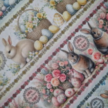 Tecido Tricoline Digital Barrado Páscoa Coelhinhos e Flores