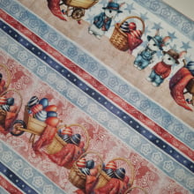 Tecido Tricoline Digital Barrado Páscoa Coelhinhos Vintage 