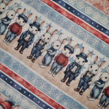 Tecido Tricoline Digital Barrado Páscoa Coelhinhos Vintage 