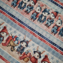 Tecido Tricoline Digital Barrado Páscoa Coelhinhos Vintage 