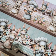 Tecido Tricoline Digital Barrado Páscoa Coelhos Confeiteiros