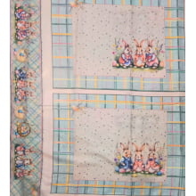 Tecido Tricoline Digital Pascoa Barrados e jogo americano coelhinhos e cestas