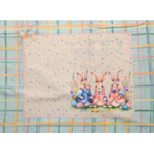 Tecido Tricoline Digital Pascoa Barrados e jogo americano coelhinhos e cestas