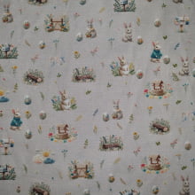 Tecido Tricoline Digital Páscoa Coelhinhos e Flores 