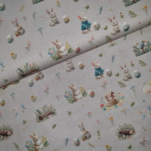 Tecido Tricoline Digital Páscoa Coelhinhos e Flores 