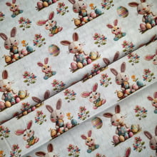 Tecido Tricoline Digital Pascoa  Coelinho de Feltro Colorido