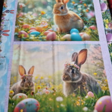 Tecido Tricoline Páscoa coelhos realistas 2