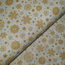Tecido Tricoline Flocos de Neve em Dourado