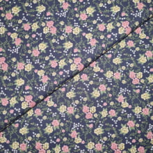 Tecido Tricoline Floral fd Azul Marinho