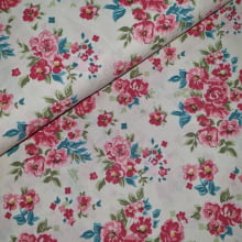 Tecido Tricoline Floral Melbourne Creme