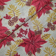 Tecido Tricoline Poinsétias com Dourado