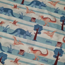 Tecido Popeline Dinossauros Azul e Rosa