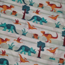 Tecido Popeline Dinossauros Verde com Laranja 