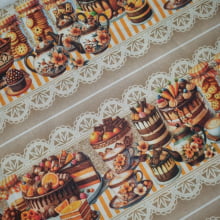 Tecido Digital Tricoline Barrado Cakes and Oranges