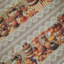 Tecido Digital Tricoline Barrado Cakes and Oranges