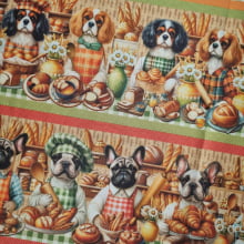 Tecido Digital Tricoline Barrado Dog's and Bread