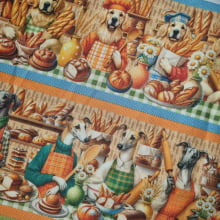 Tecido Digital Tricoline Barrado Dog's and Bread