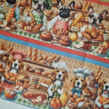 Tecido Digital Tricoline Barrado Dog's and Bread