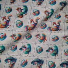 Tecido Digital Tricoline Galinhas de Crochê