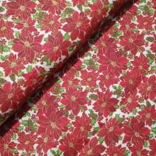 Tecido Tricoline Natal Flor de Natal fd Bege