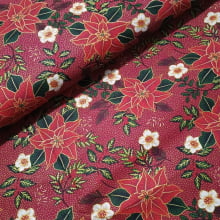 Tecido Tricoline Natal Flor de Natal fd Vermelho