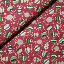 Tecido Tricoline Natal Enfeites de Natal fd Vermelho