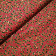 Tecido Tricoline Natal Ramos c/Dourado fd Vermelho