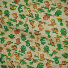 Tecido Tricoline Dinossauros Verde e Amarelo
