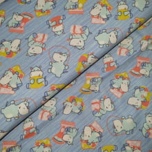 Tecido Tricoline Hipopotamos Azuis