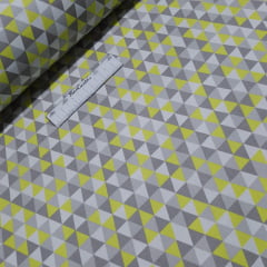 Tecido Tricoline Triangulo Cinza e Amarelo