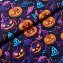 Tecido Tricoline Halloween Aboboras neon 