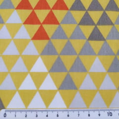 Tecido Tricoline Triangulo Amarelo/Cinza/Vermelho