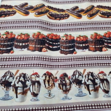 Tecido Tricoline Barrados Bolos e Doces 