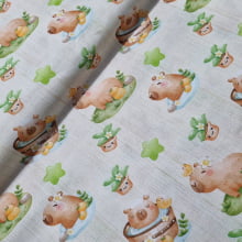 Tecido Tricoline Capivara fd bege