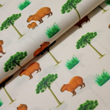 Tecido Tricoline Digital Capivara e Araucarias