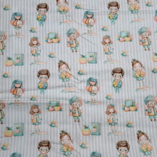 Tecido Tricoline Digital Volta as Aulas fd listras