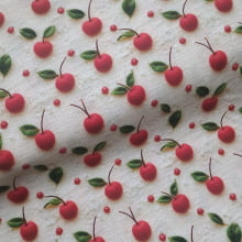 Tecido Tricoline Digital Cerejas em Crochê