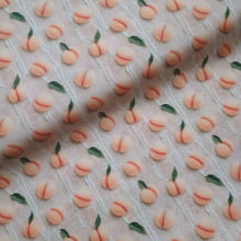 Tecido Tricoline Digital Pessêgos em Crochê 