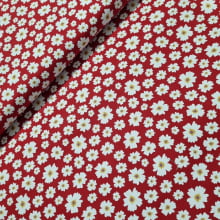 Tecido Tricoline Margaridas fd Vermelho
