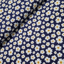 Tecido Tricoline Margaridas fd Azul Marinho