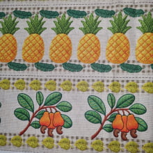 Tecido Tricoline Barrado  Digital Frutas Tropicais