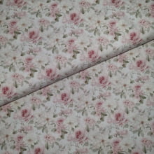 Tecido Tricoline Coleção Jardim Romântico Mini Rosas em Salmão e Branco 