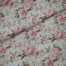 Tecido Tricoline Coleção Jardim Romântico Rosas em Salmão e Branco 3 Tecido Tricoline Coleção Jardim Romântico Rosas em Salmão e Branco 3