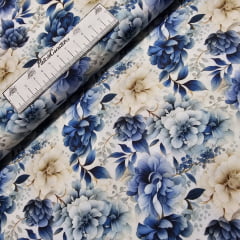 Tecido Tricoline Devaneio Floral Azul 1