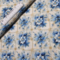 Tecido Tricoline Devaneio Floral Azul 4