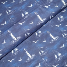 Tecido Tricoline Digital Barcos e Farol